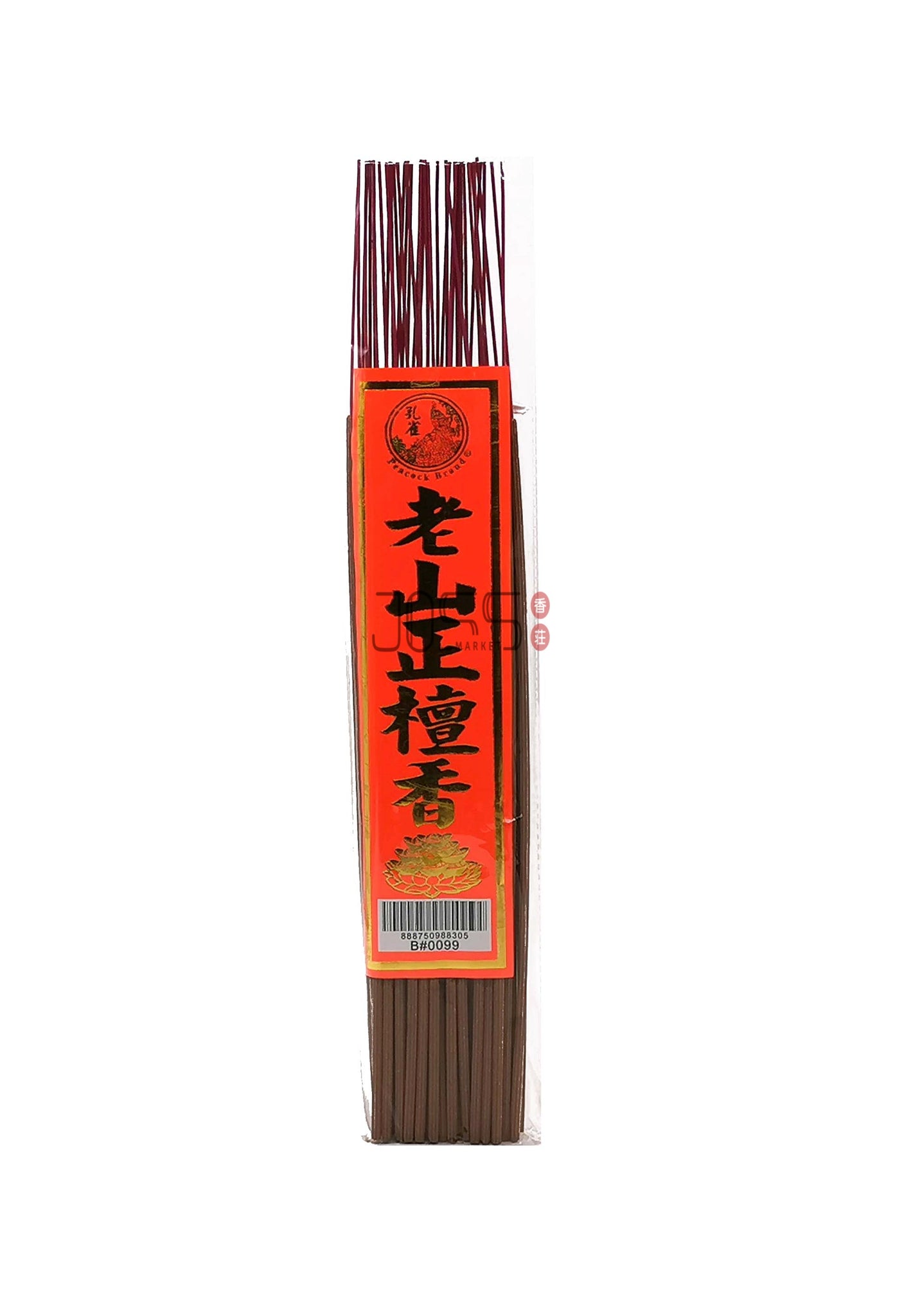 孔雀牌正老山檀香贡支 Peacock brand Laoshan Sandalwood Thick Incense Sticks - JossMarket 香荘